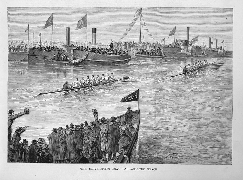 The Universities Boat Race- Corney Beach.  1881.