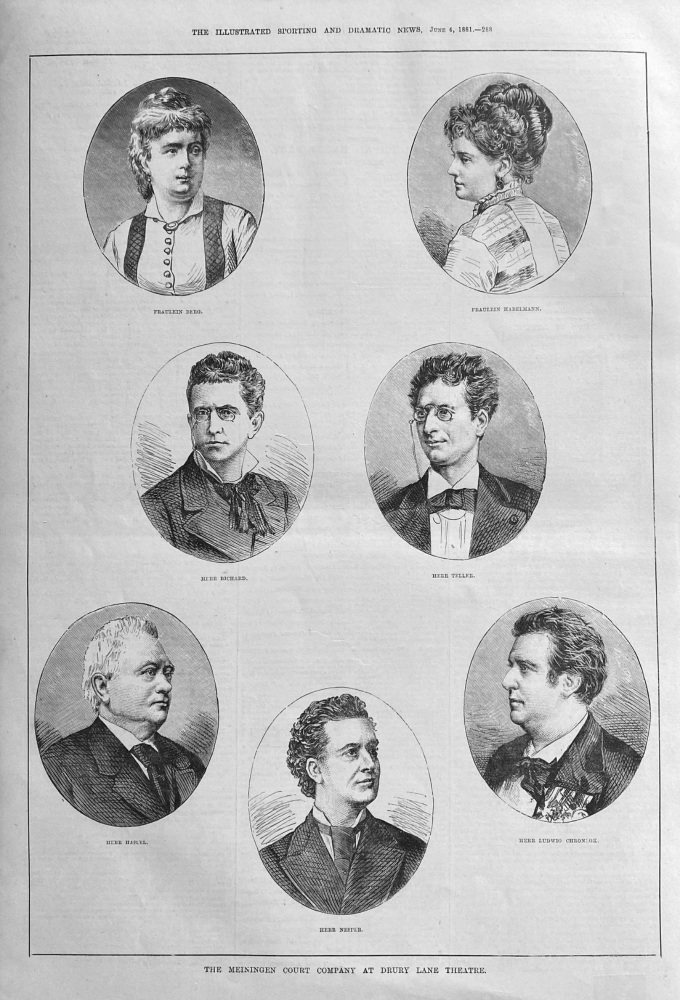 The Meiningen Court Company at Drury Lane Theatre.  1881.
