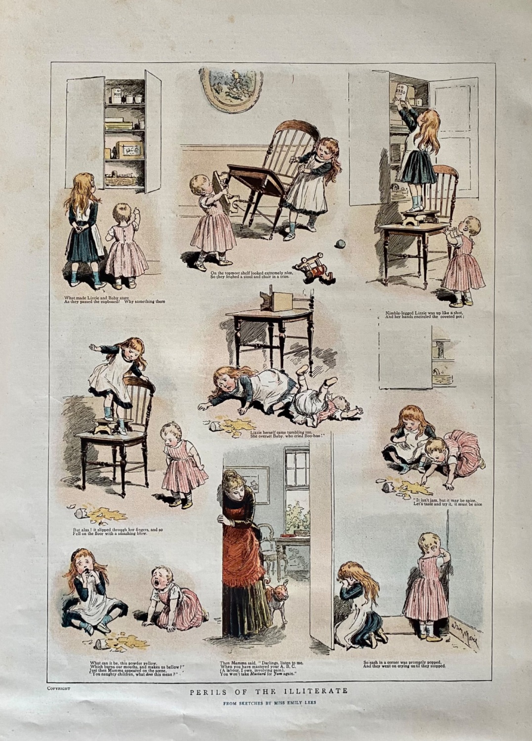 Perils of the Illiterate.  (From Sketches by Miss Emily Lees.)  1888.