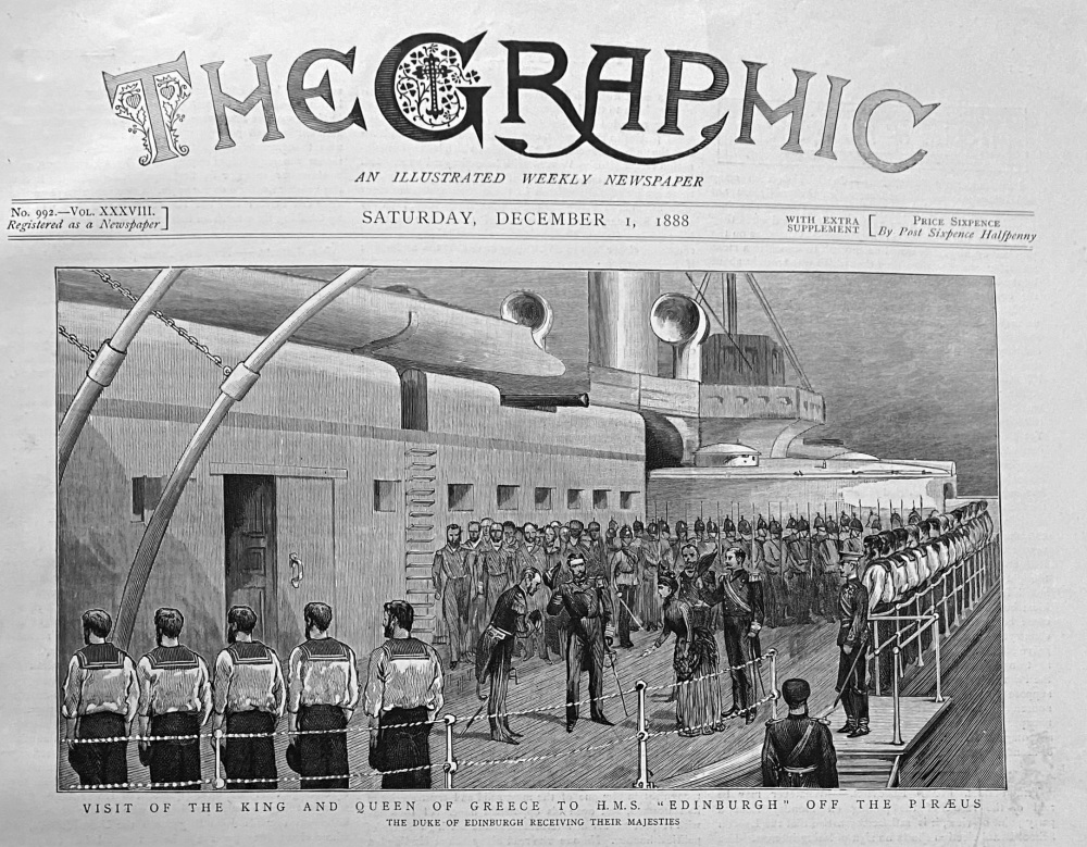 Visit of the King and Queen of Greece to H.M.S. "Edinburgh"  off the Piraeus.  1888.