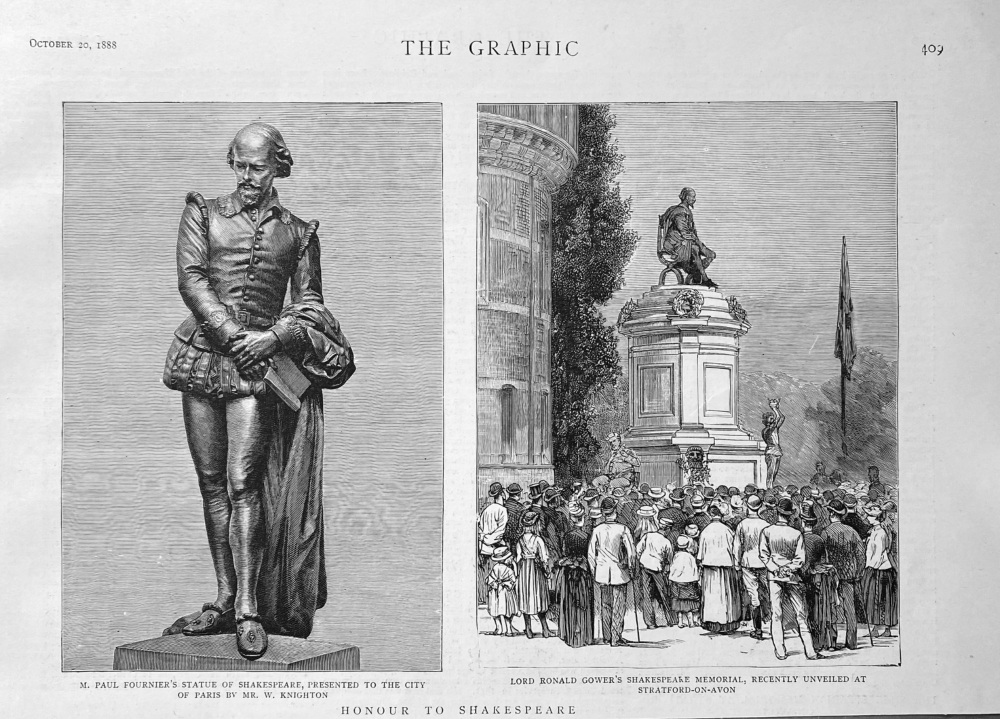 M. Paul Fournier's Statue of Shakespeare, Presented to the City of Paris by Mr. W. Knighton.  1888.