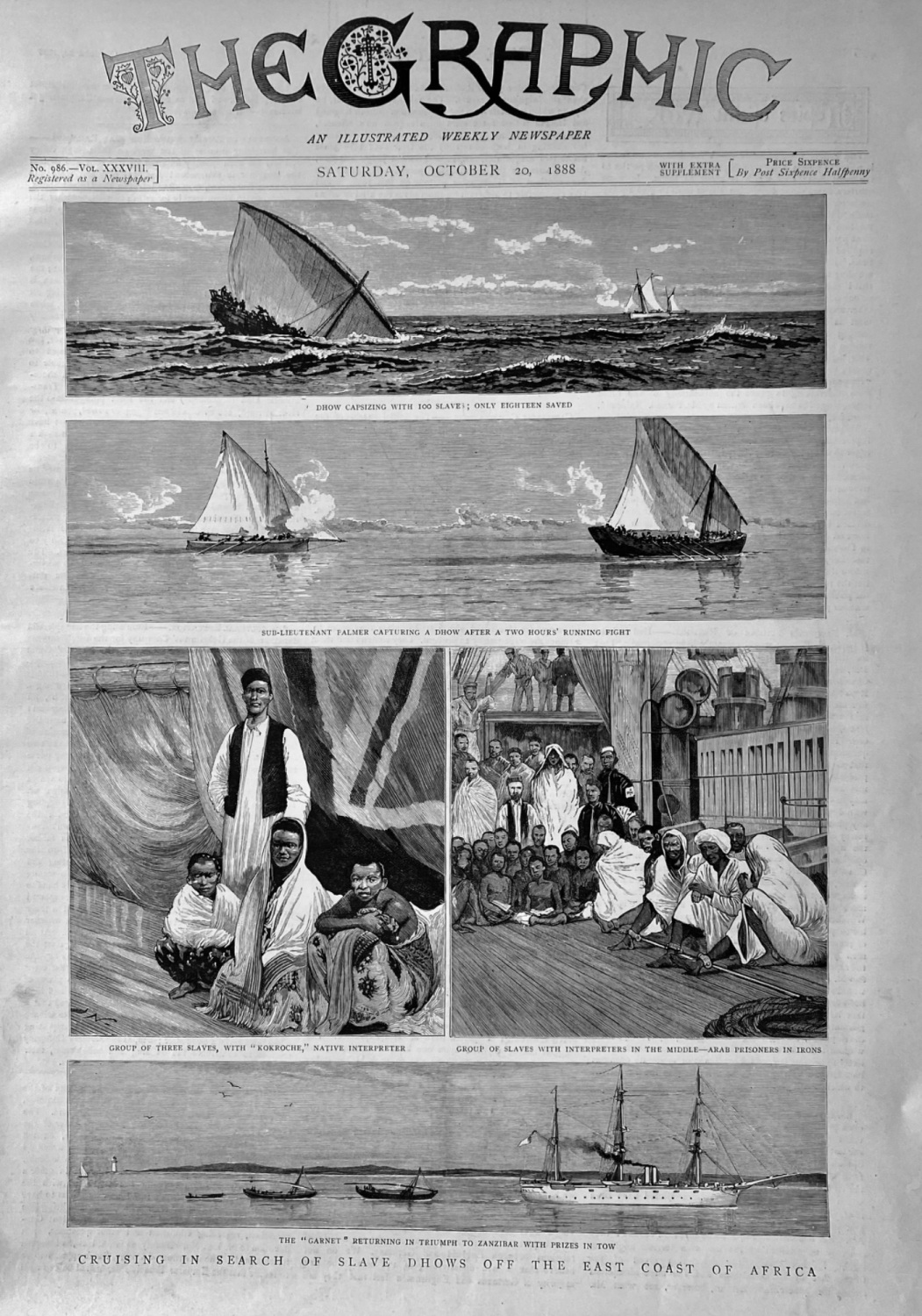 Cruising in Search of Slave Dhows off the East Coast of Africa.  1888.