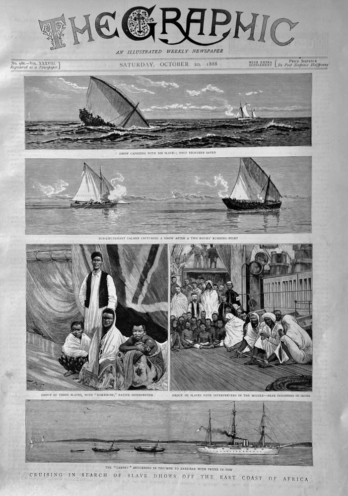 Cruising in Search of Slave Dhows off the East Coast of Africa.  1888.