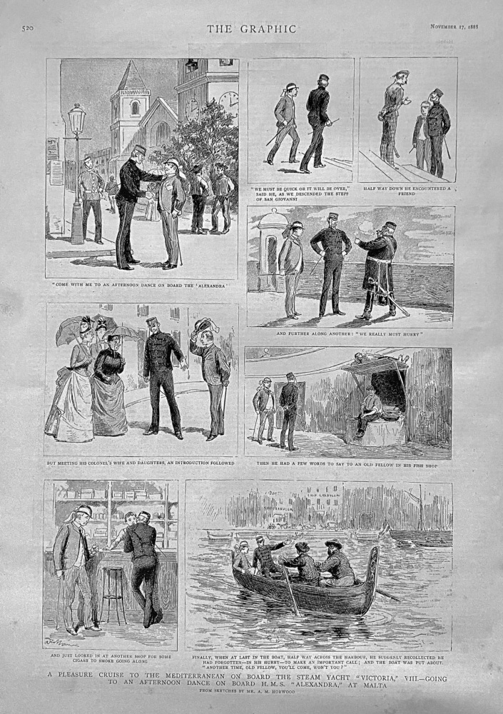 A Pleasure Cruise to the Mediterranean on Board the Steam Yacht "Victoria,"  VIII.- Going to an Afternoon Dance on Board H.M.S. "Alexandra," at Malta.