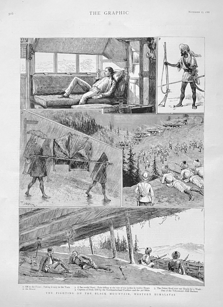 The Fighting on the Black Mountain, Western Himalayas.  1888.
