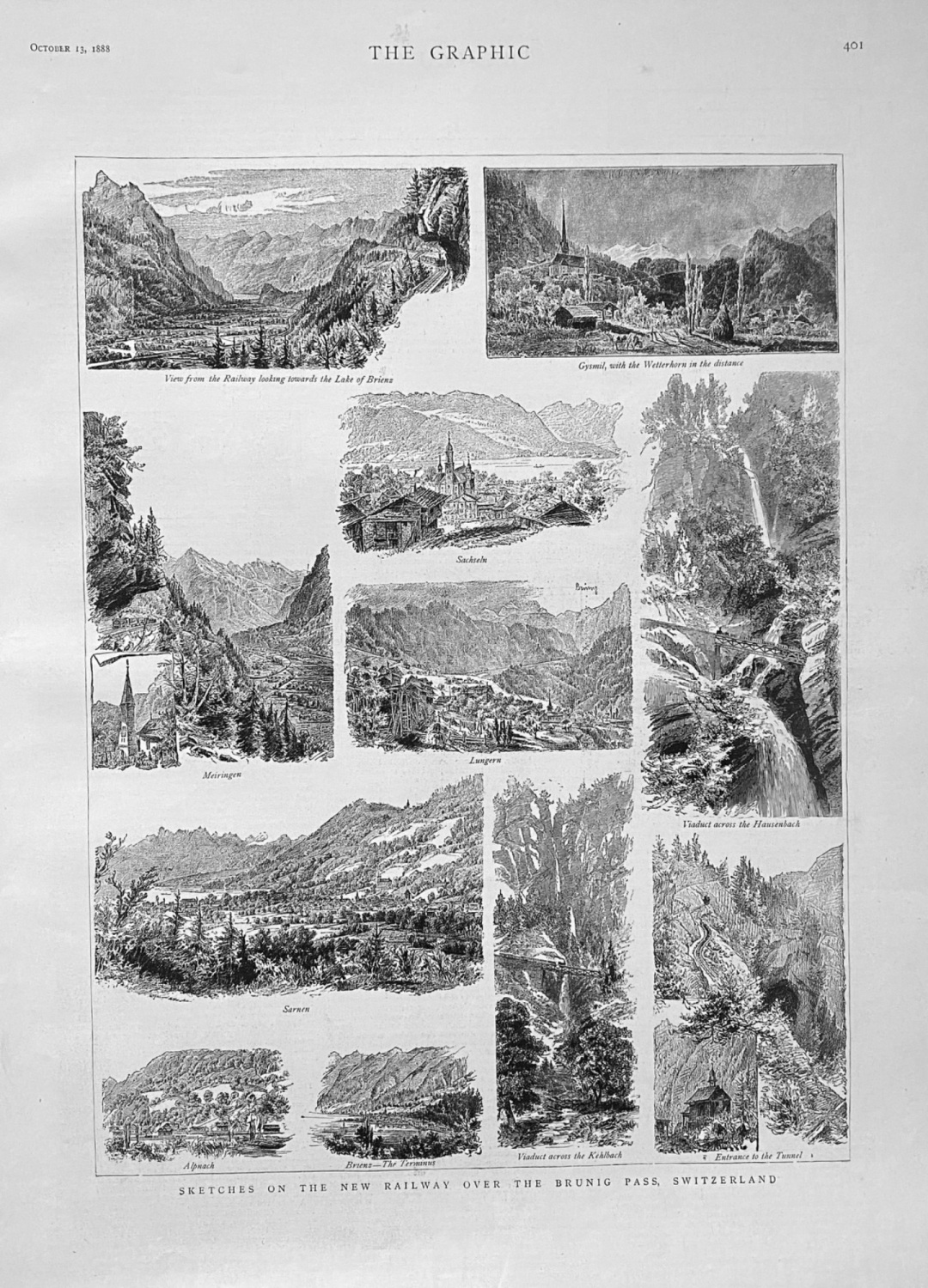 Sketches on the New Railway over the Brunig Pass, Switzerland.  1888.