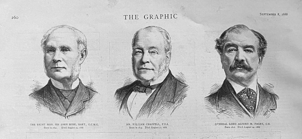 The Right Hon.  Sir John Rose, Bart., G.C.M.G.   &   Mr. William Chappell,  F.S.A.   &   General Lord Alfred H. Paget, C.B.   1888.