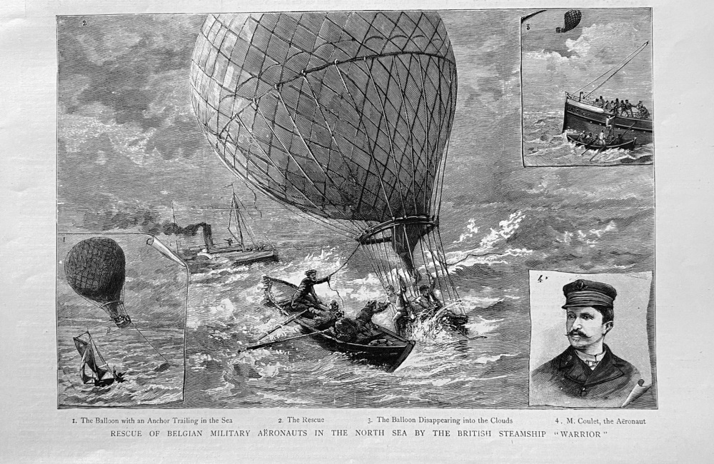 Rescue of Belgian Military Aeronauts in the North Sea by the British steamship "Warrior".  1888.