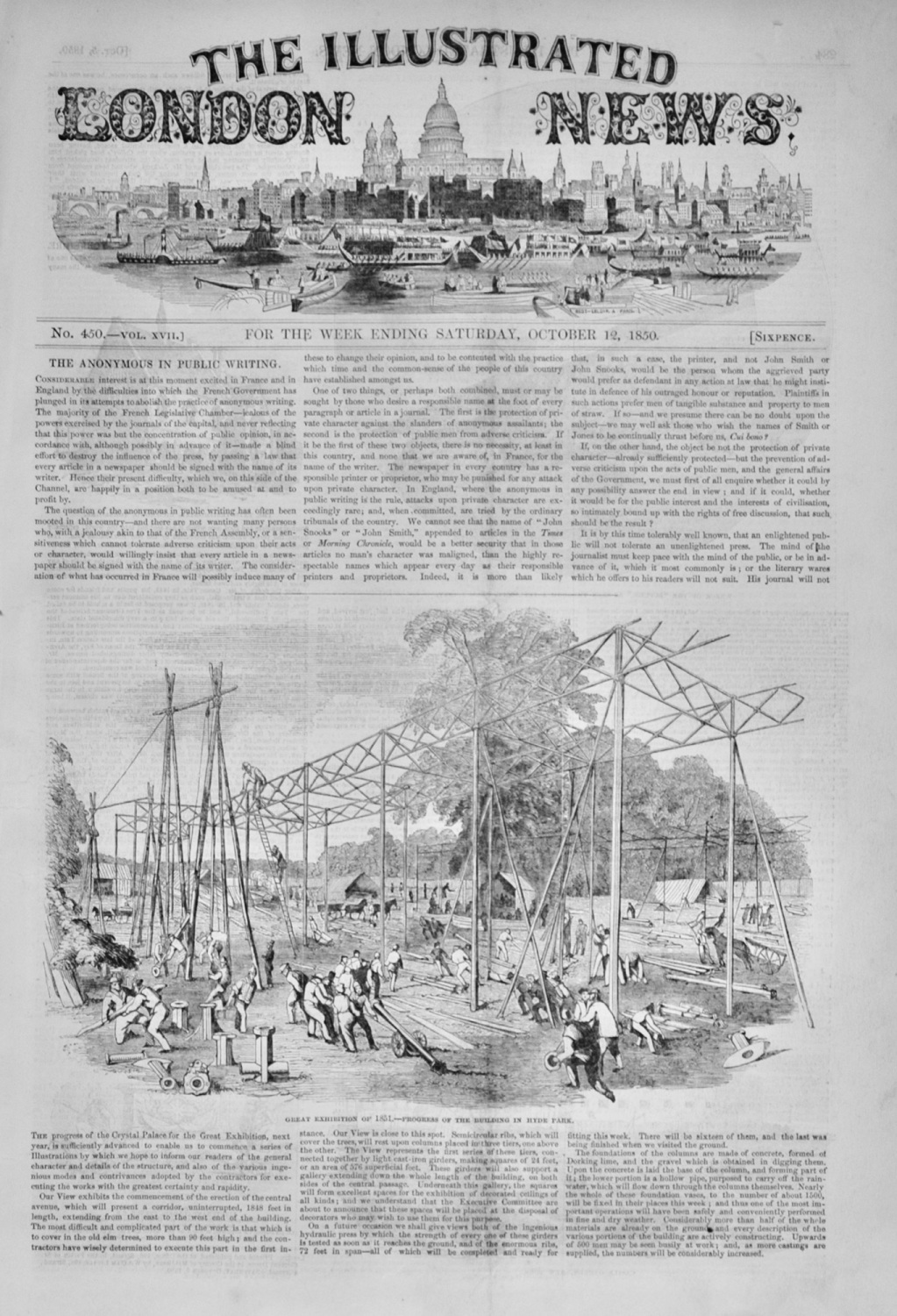 The Illustrated London News, October 12, 1850