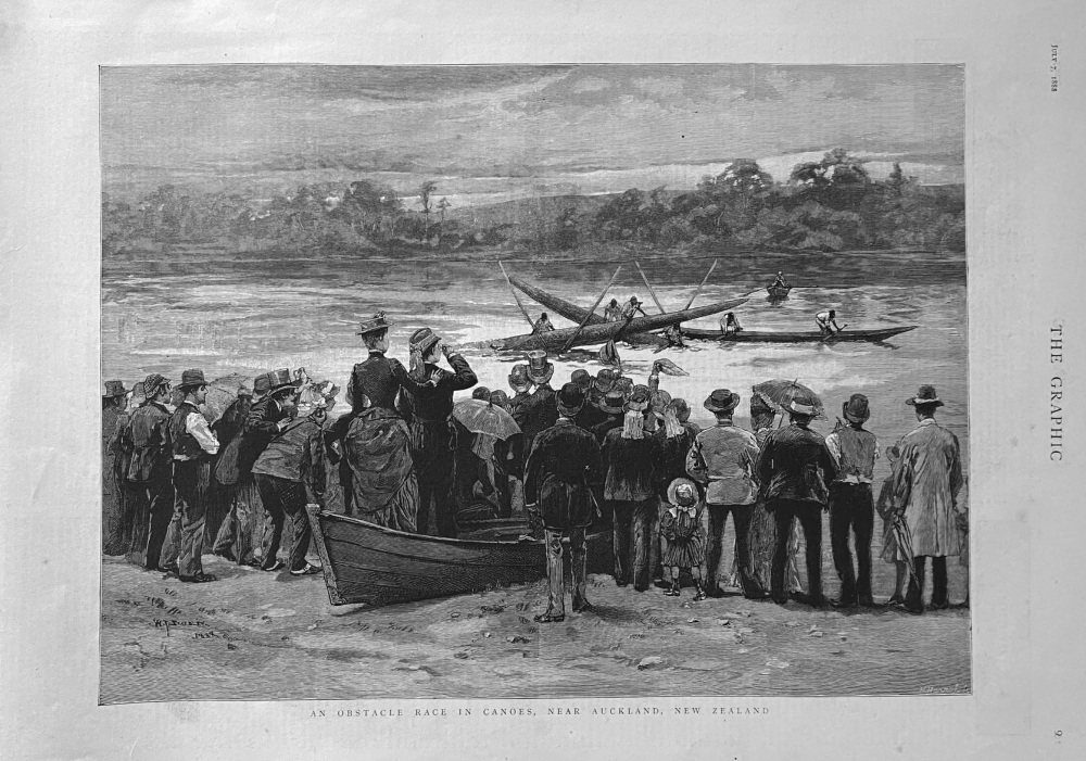 An Obstacle Race in Canoes, Near  Auckland, New Zealand.  1888.