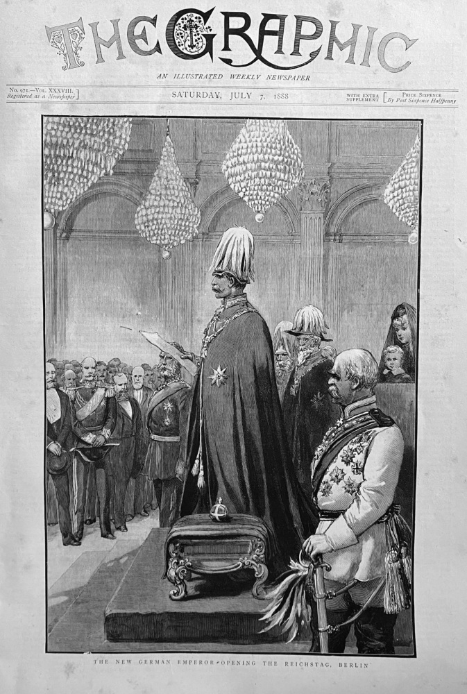 The New German Emperor Opening the Reichstag, Berlin.  1888.
