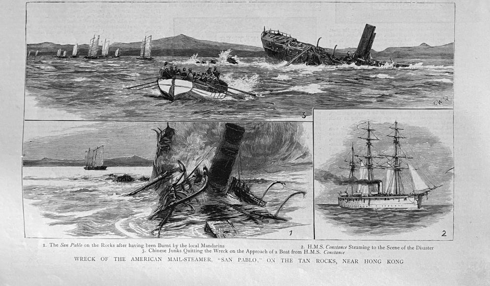 Wreck of the American Mail-Steamer, "San Pablo," on the Tan Rocks, near Hong Kong.  1888.