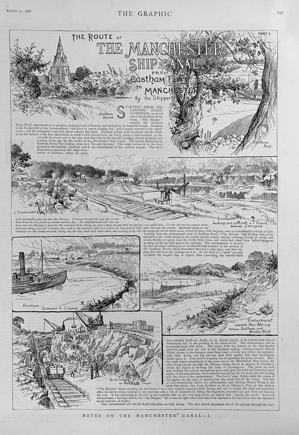 The Route of The Manchester Ship Canal from Eastham Ferry to Manchester.  B