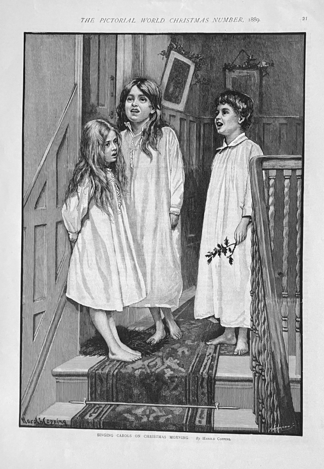 Singing Carols on Christmas Morning.  By Harold Copping.  1889.