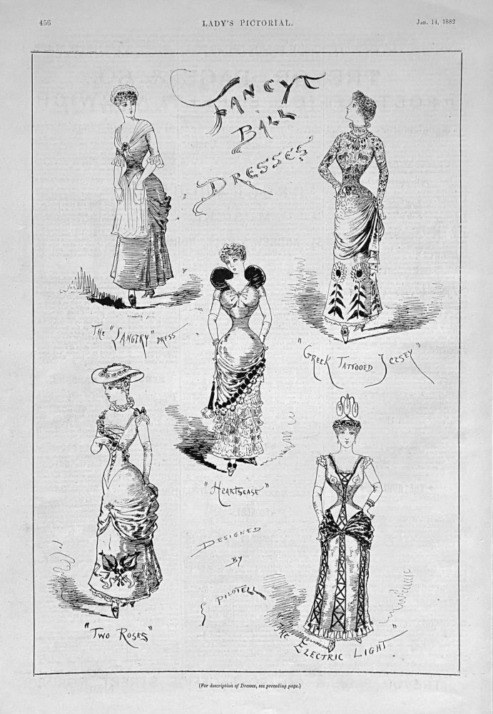 Fancy Ball Dresses.  1882.
