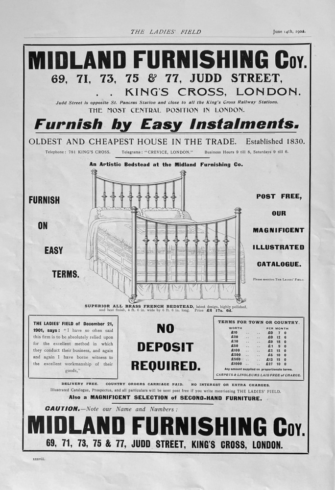 Midland Furnishing Company,  Judd Street, King's Cross, London.  1902.