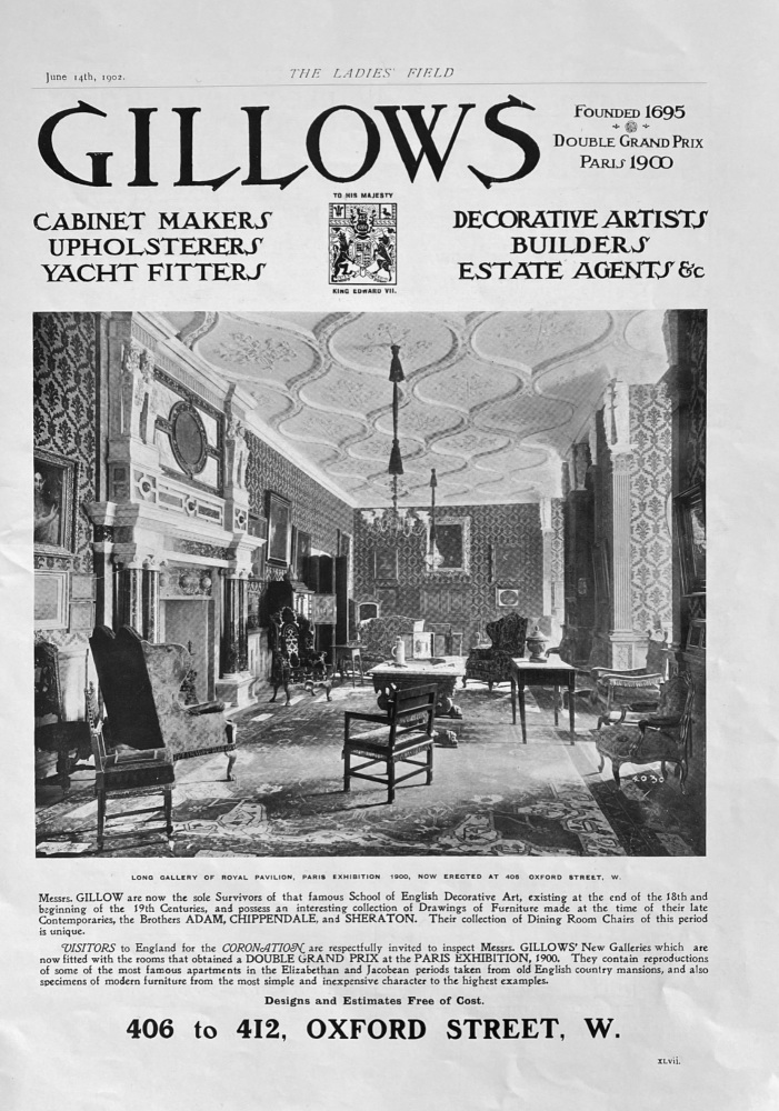 Gillows,  Cabinet Makers, Upholsterers, Yacht Fitters, Decorative Artists, Builders, Estate Agents, & Co.  1902.