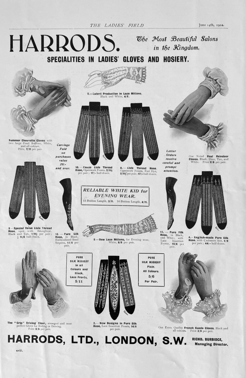 Harrods.  Specialities in Ladies' Gloves and Hosiery.  1902.