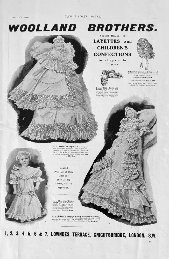 Woolland Brothers.  Lowndes Terrace,  Knightsbridge, London, S.W. London.  1902.