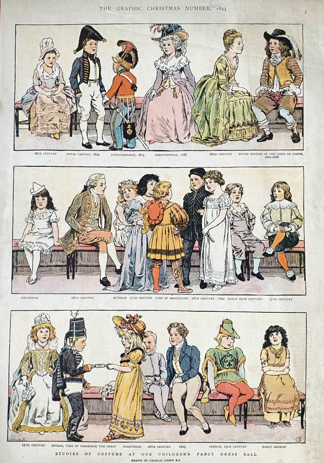 Studies of Costume at our Children's Fancy Dress Ball.  1893.