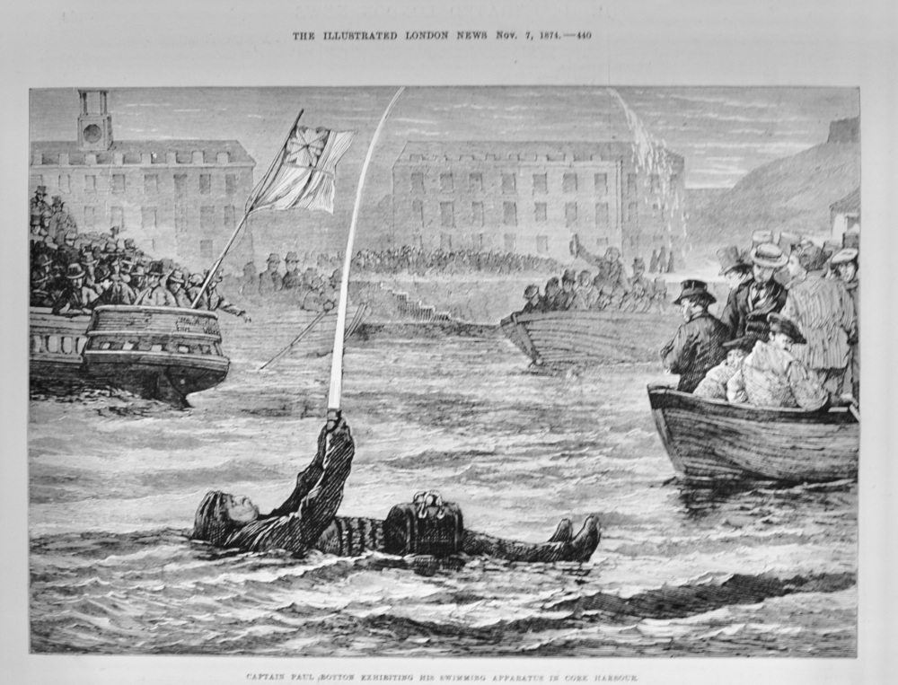 Captain Boyton exhibiting his Swimming Apparatus