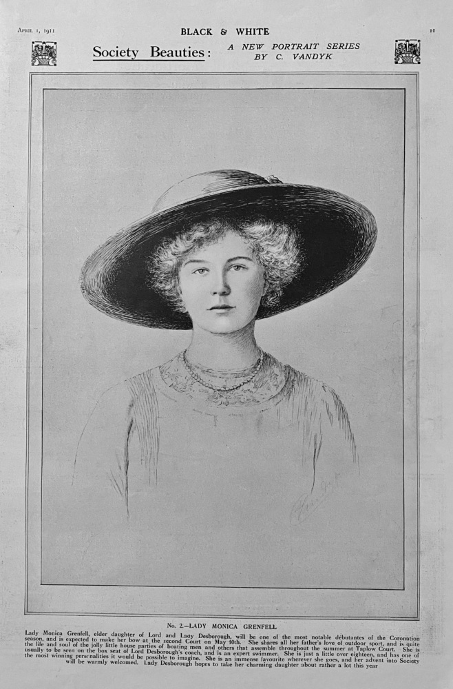 Society Beauties. :  No. 2.- Lady Monica Grenfell.  1911.