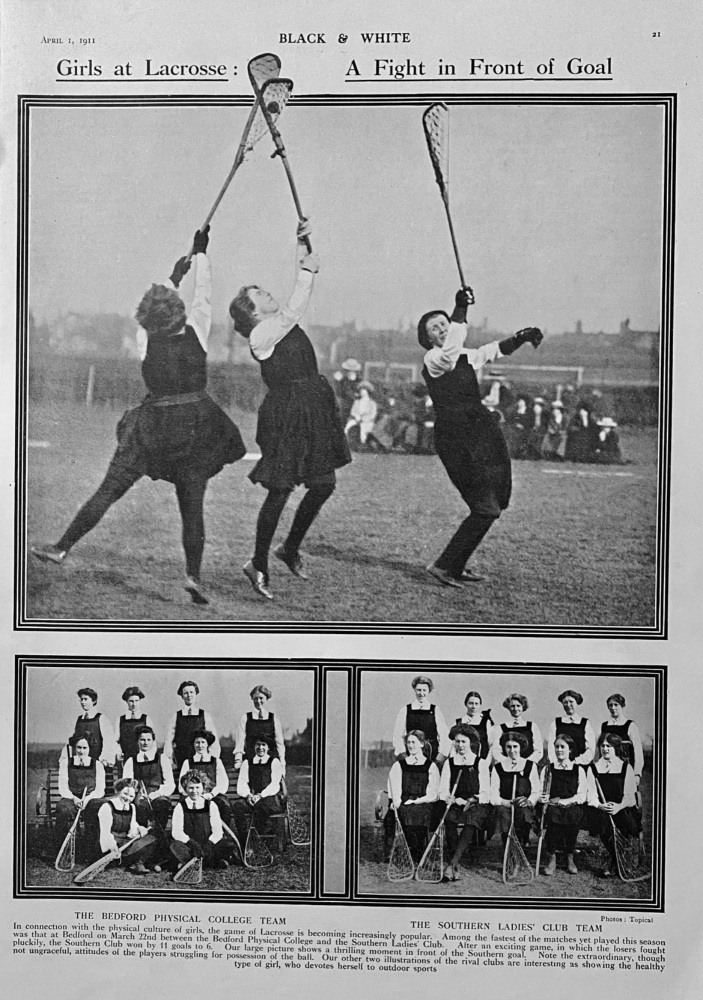 Girls at Lacrosse :  A Fight in Front of Goal.  1911.