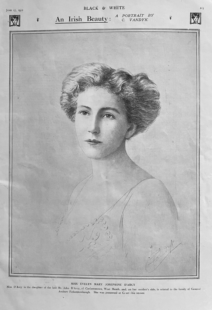 Miss Evelyn Mary Josephine D'Arcy.  1911.