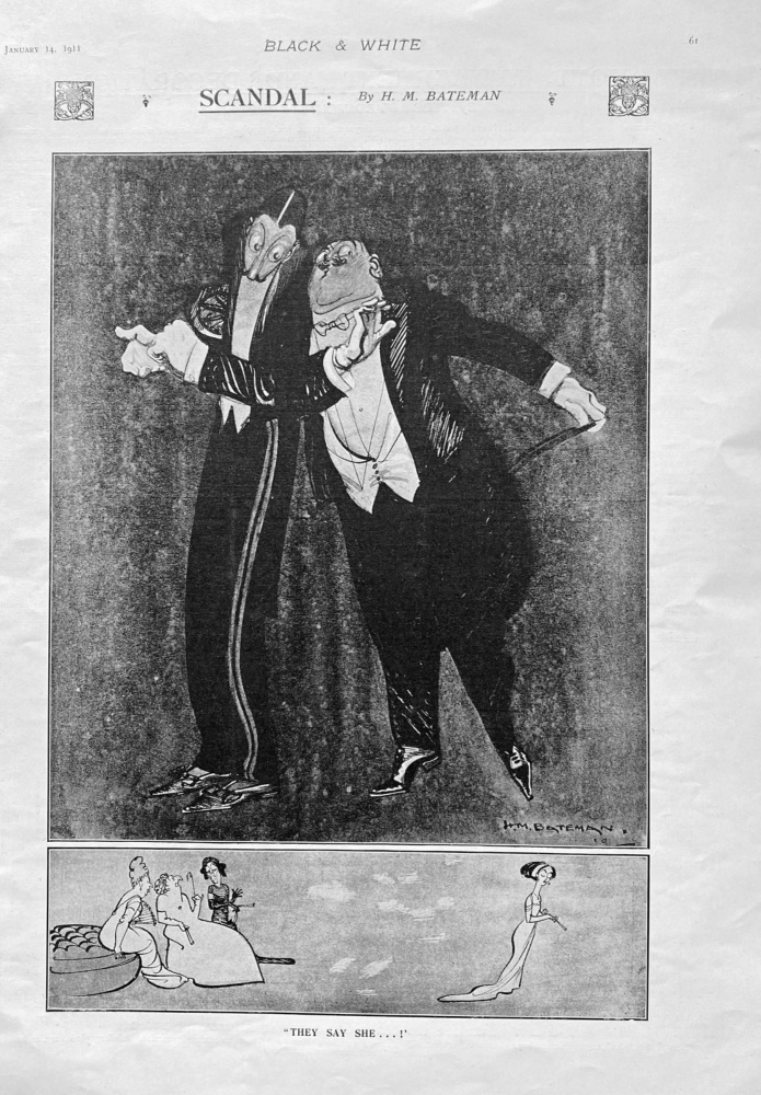 Scandal  :  "They Say She ....!"  By H. M. Bateman.  1911.