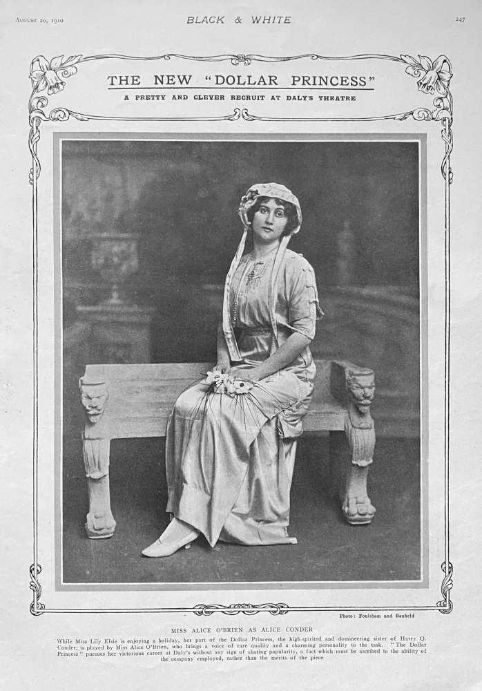 The New "Dollar Princess" A Pretty and Clever Recruit at Daly's Theatre.  1910.