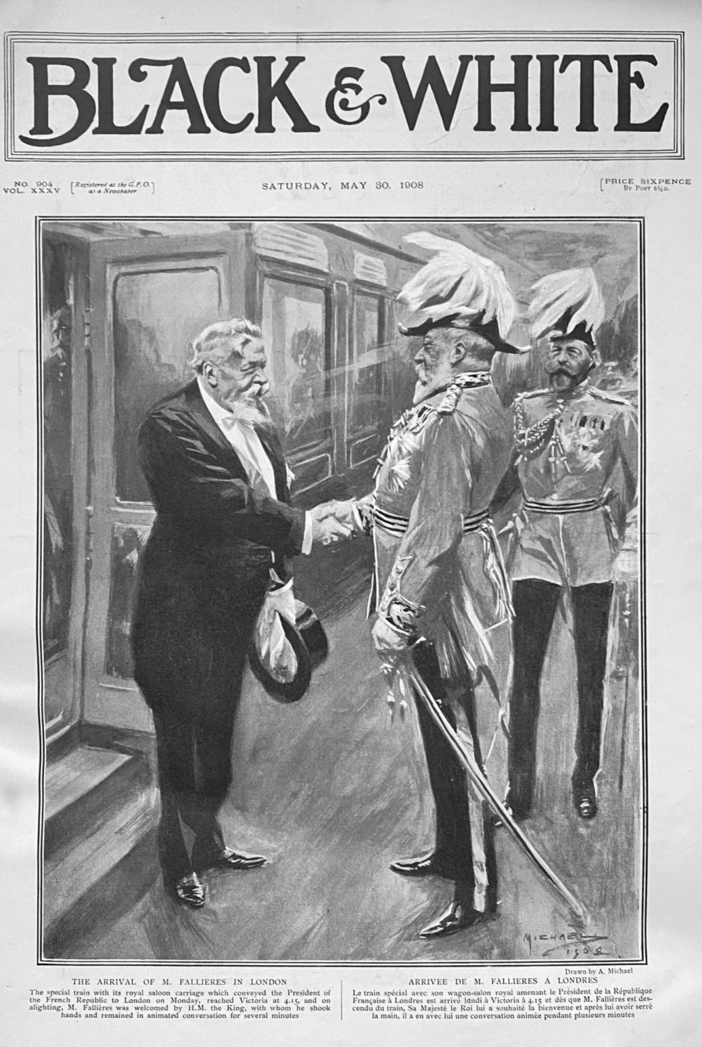 The Arrival of M. Fallieres in London.  1908.