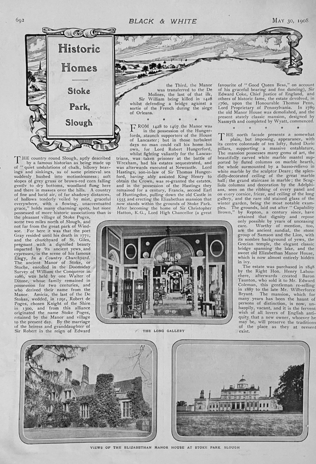 Historic Homes ;  Stoke Park,  Slough.  1908.