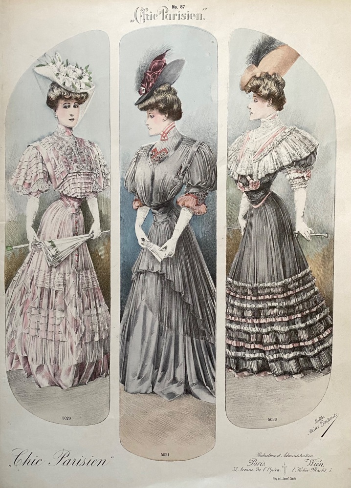 "Chic Parisien,"  Issue No. 87.  Fashion Plate No's 5020, 5021,  5022.   1905c.