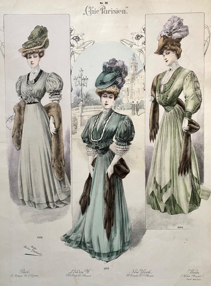 "Chic Parisien"  Issue No. 88.  Fashion Plate No's 5092, 5093, and 5094.