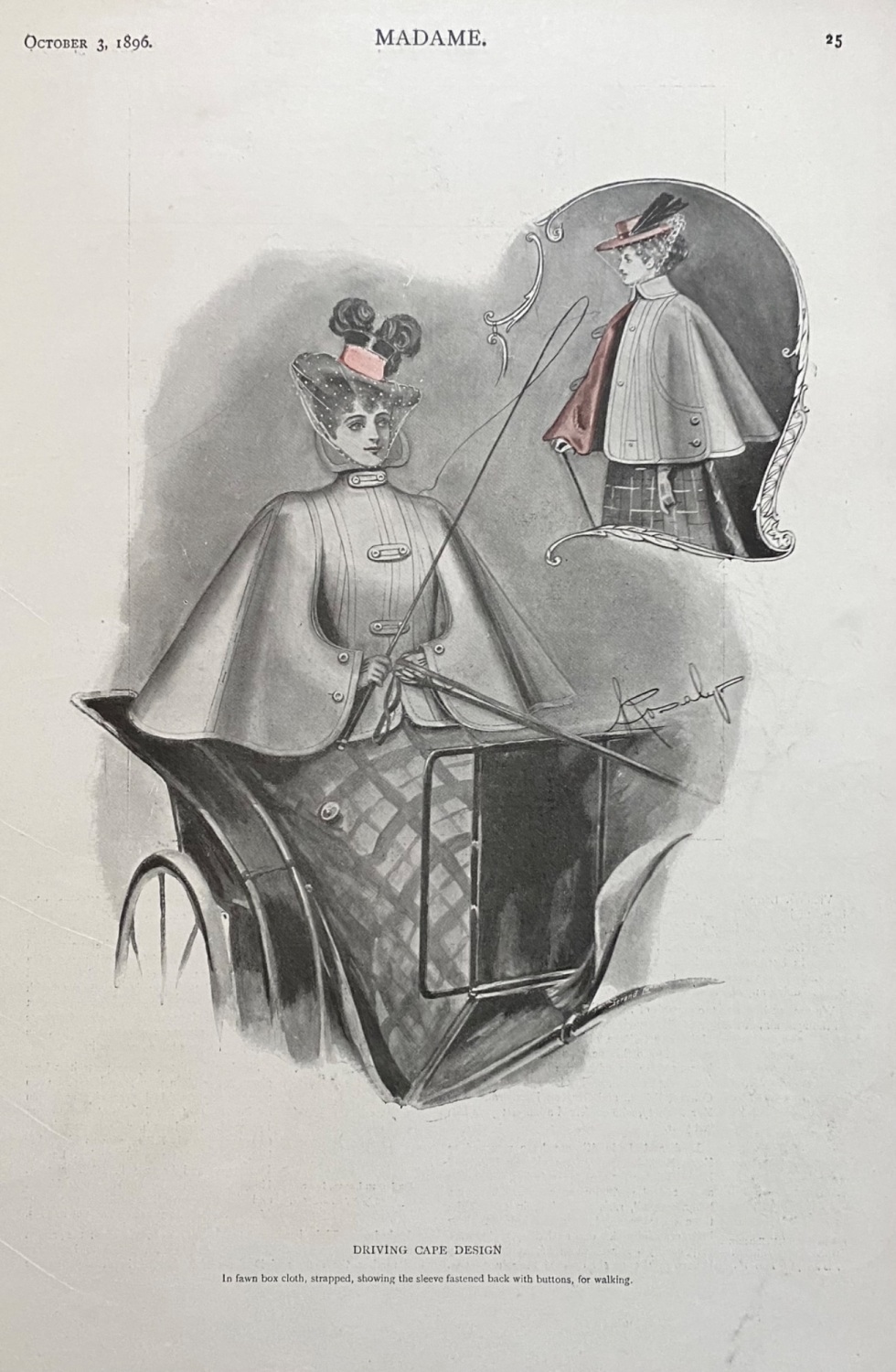 Driving Cape Design.  (Ladies' Fashion Illustration)  1896.
