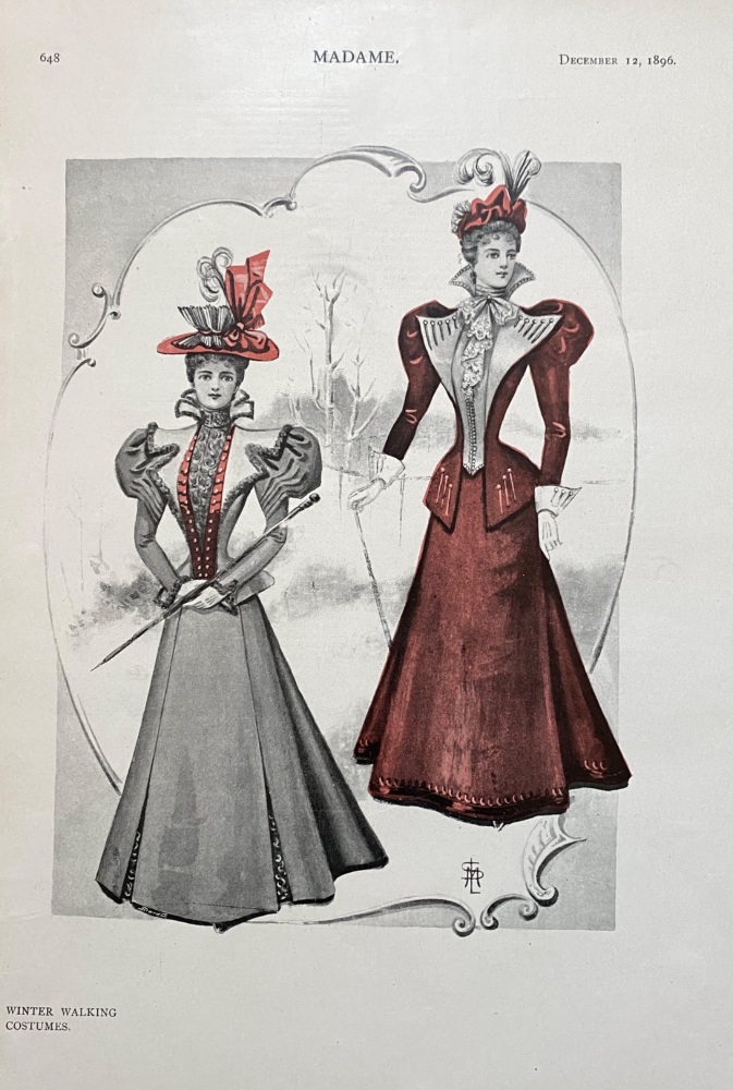 Winter Walking Costumes.  (Ladies' Fashion Illustration)  1896.