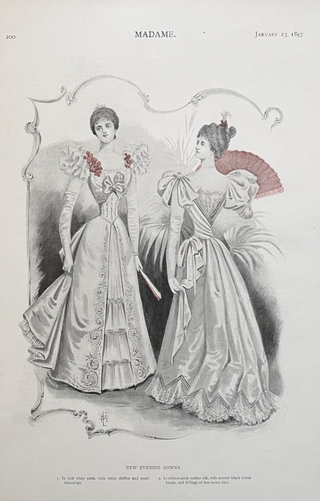 New Evening Gowns.  (Ladies' Fashion Illustrations)  1897.