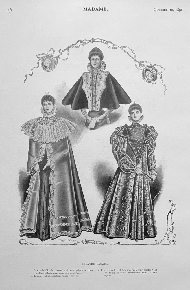 Theatre Cloaks.  (Ladies' Fashion Illustrations)  1896.