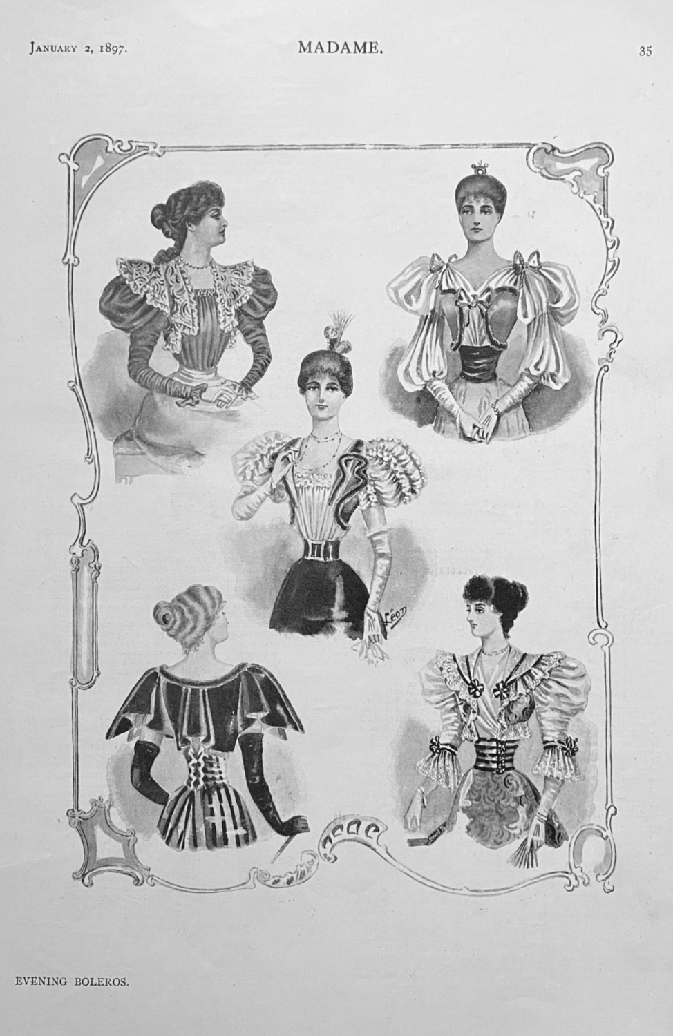 Evening Boleros.  (Ladies' Fashion Illustrations)  1897.
