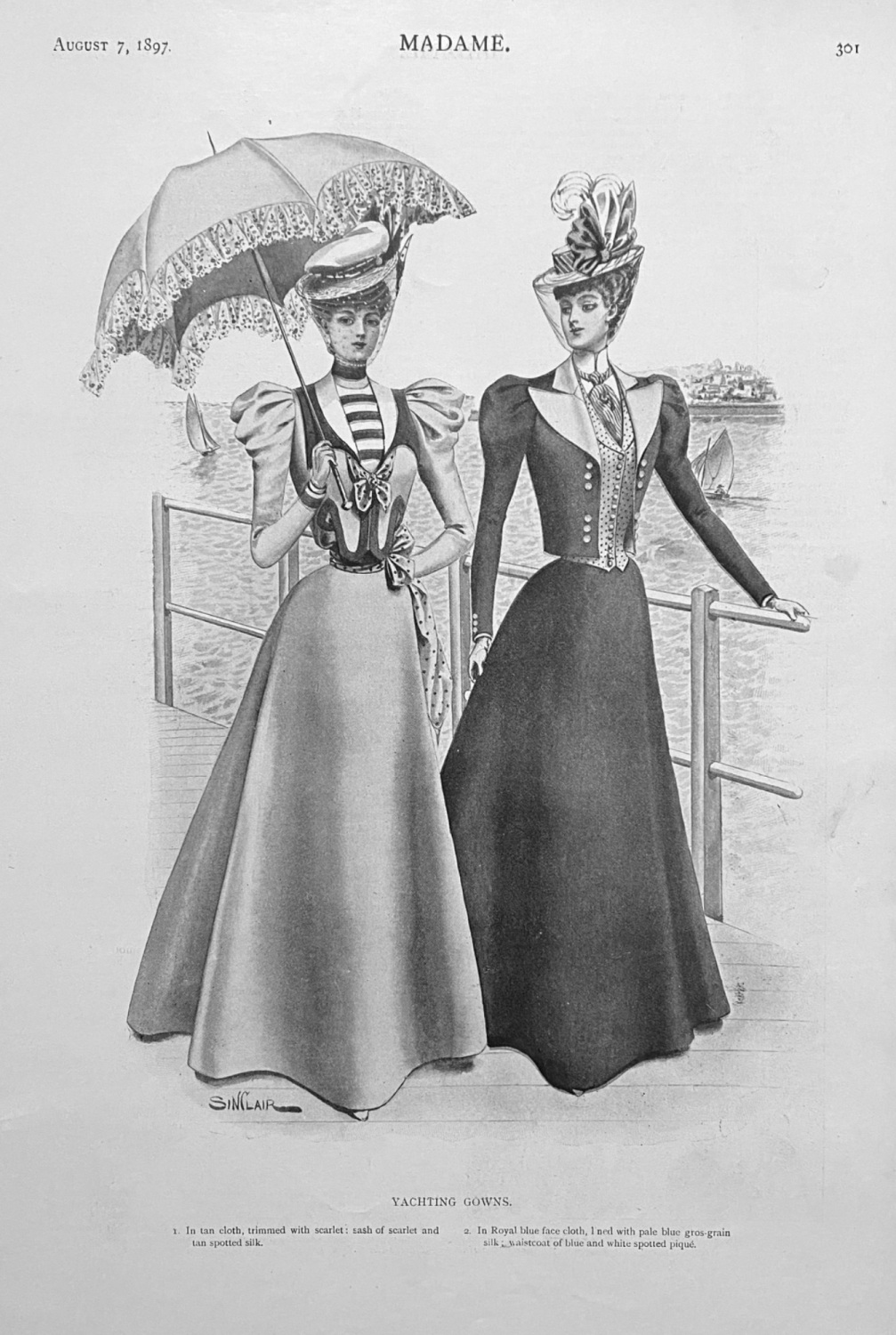 Yachting Gowns.  (Ladies Fashion Illustration)  1897.