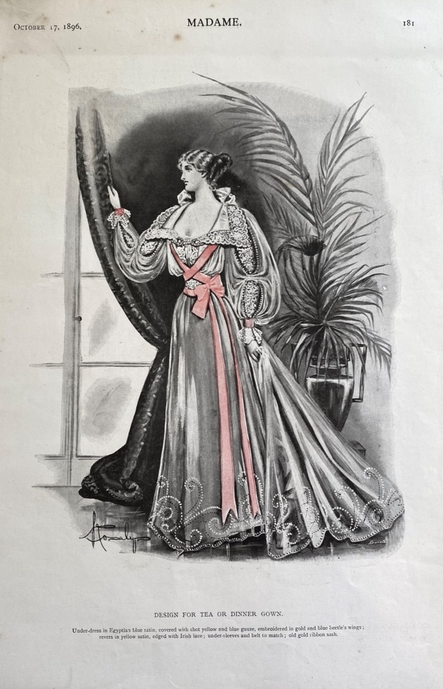 Design for Tea or Dinner Gown,  &  Novel Gowns.  1896.