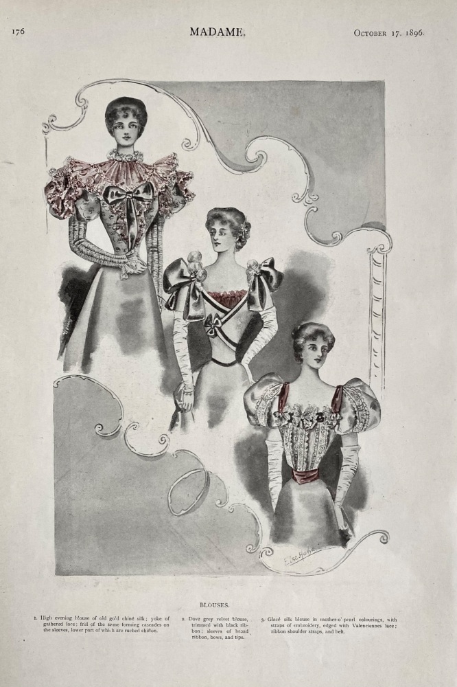 Blouses. &  Parisian Evening Gowns.   (Ladies' Fashion Illustrations)  1896.