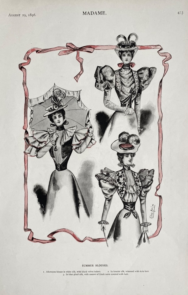 Summer Blouses.  &  Walking Gown.  1896.