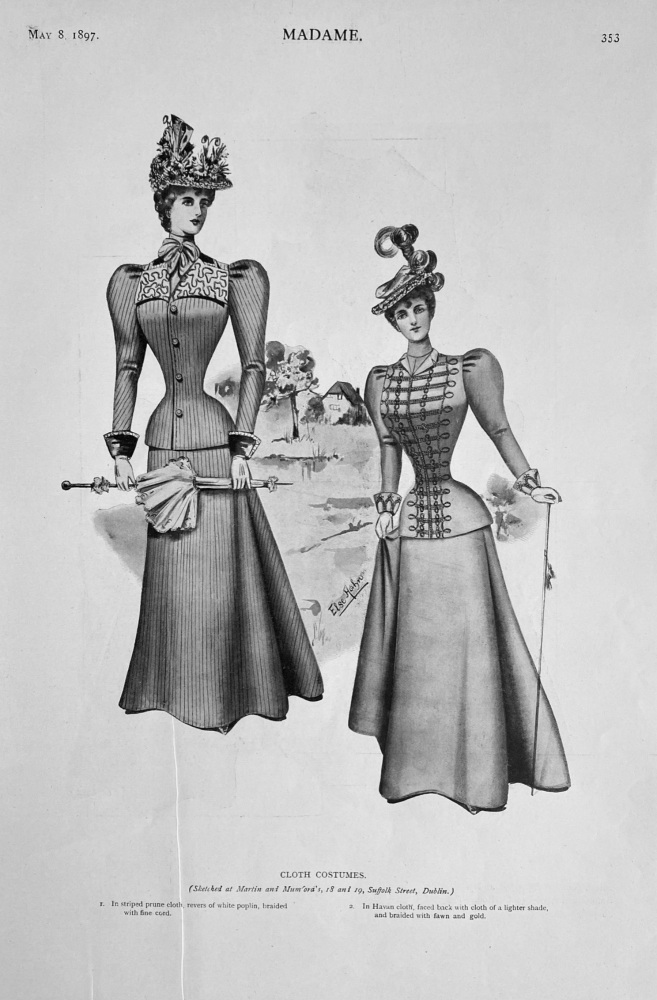 Cloth Costumes.  &  Millinery. Sketched at Hyam's, Oxford Street, W.   1897.