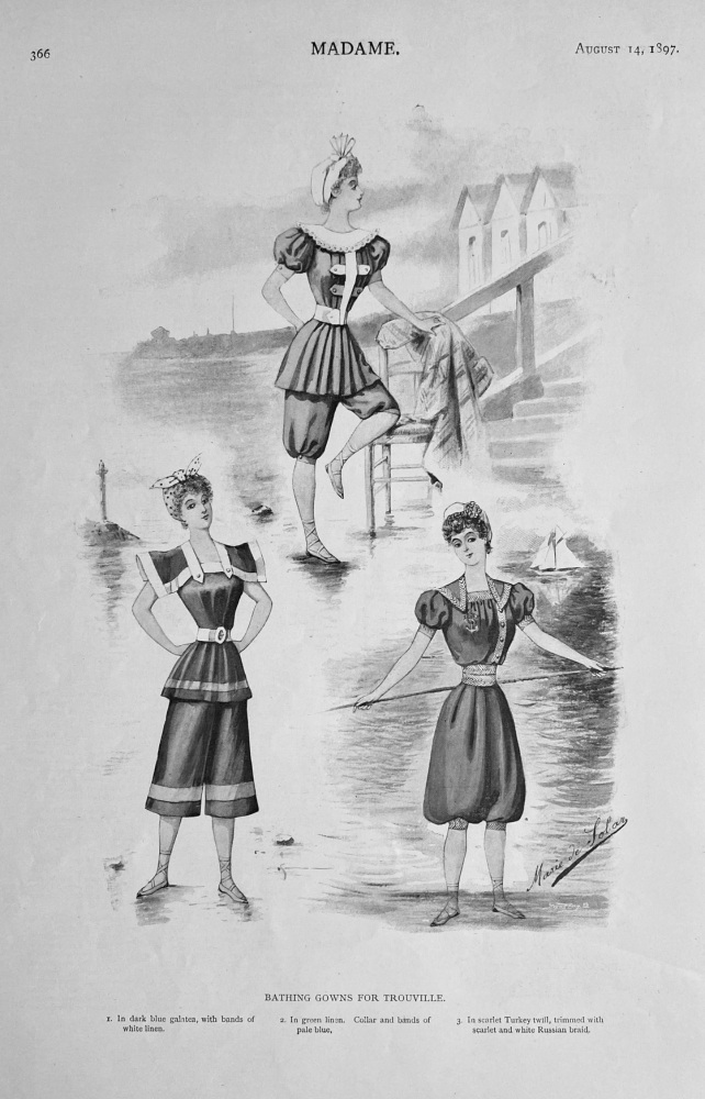 Bathing Gowns for Trouville.  &  Cycling Costumes.  1897.