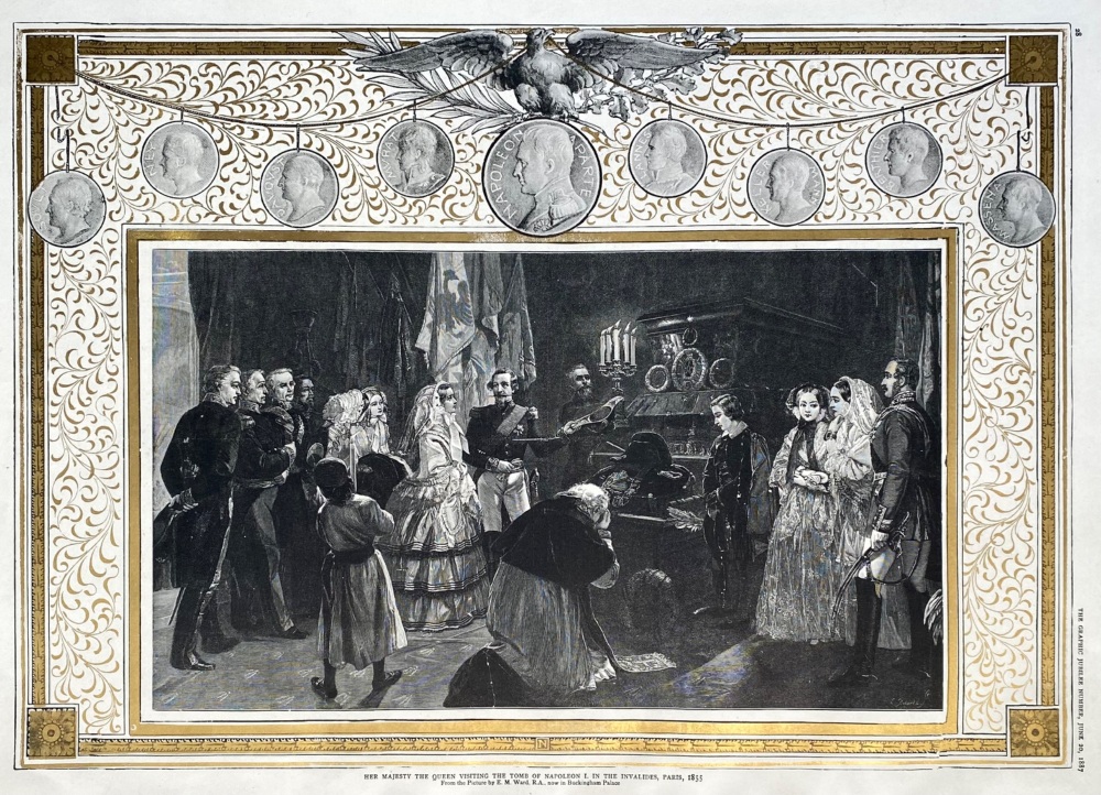 Her Majesty the Queen visiting the Tomb of Napoleon I. in the Invalides, Paris, 1855.