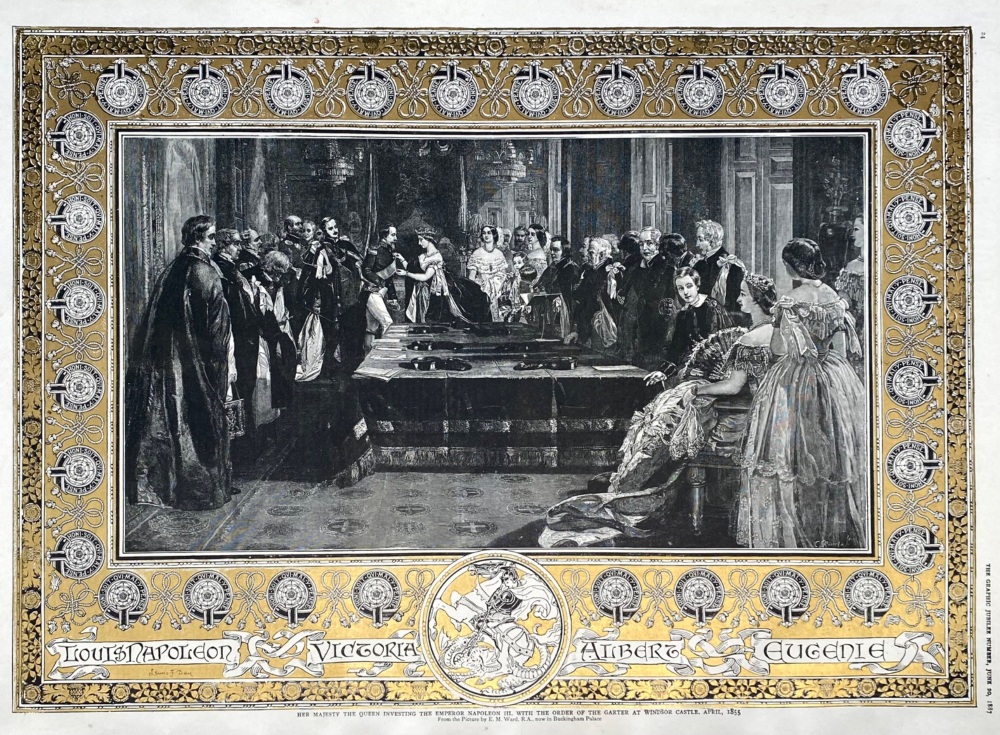 Her Majesty the Queen investing the Emperor Napoleon III.  with the Order of the Garter at Windsor Castle. April 1855.