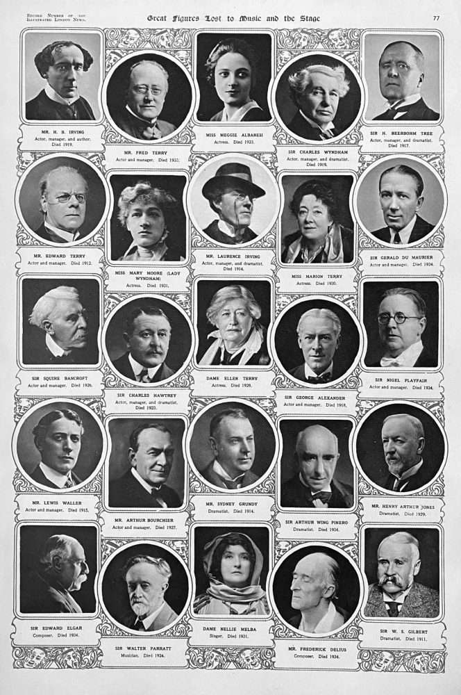 Great Figures Lost to Music and the Stage.  1910-1935.
