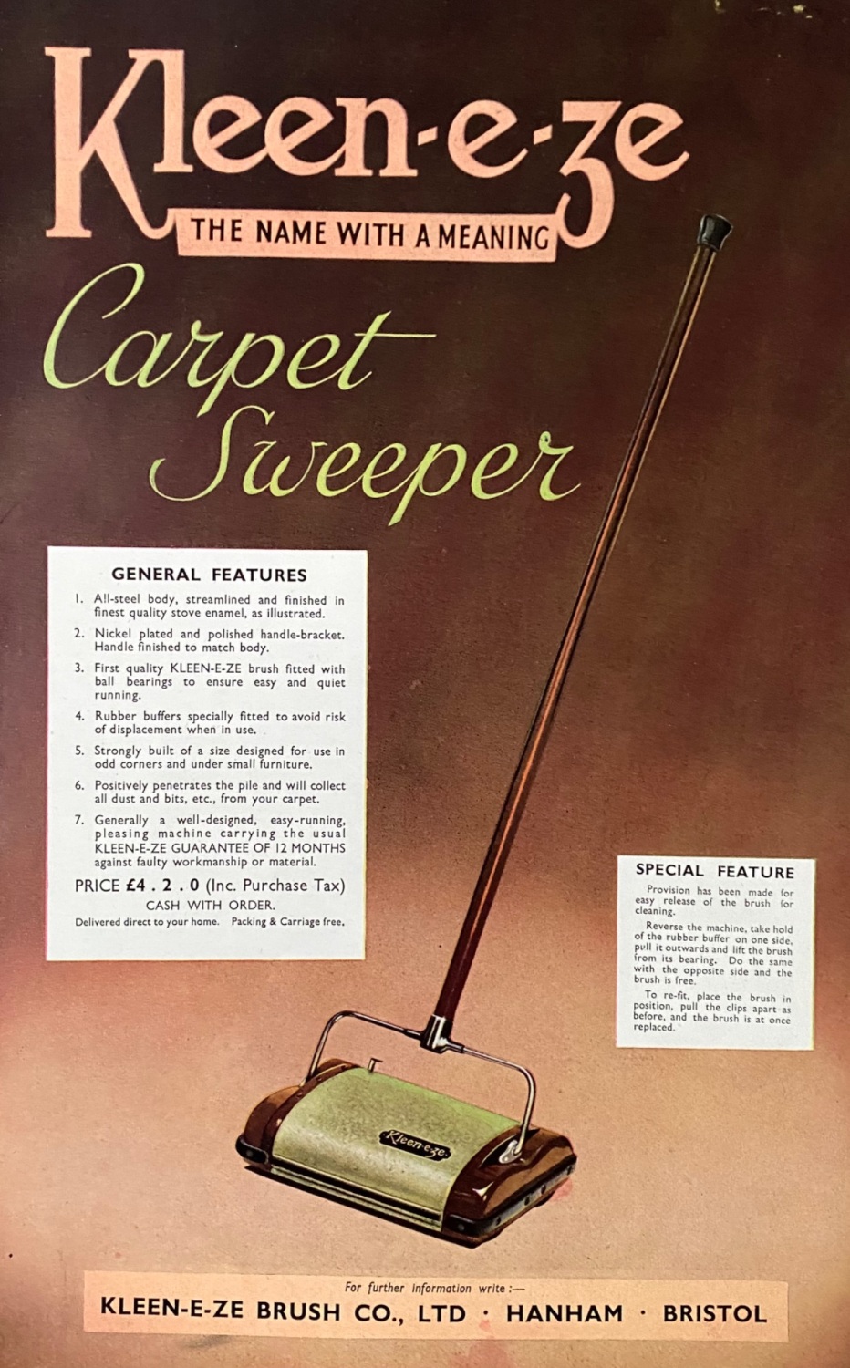 Kleen-e-ze  Carpet Sweeper.  1946-6.