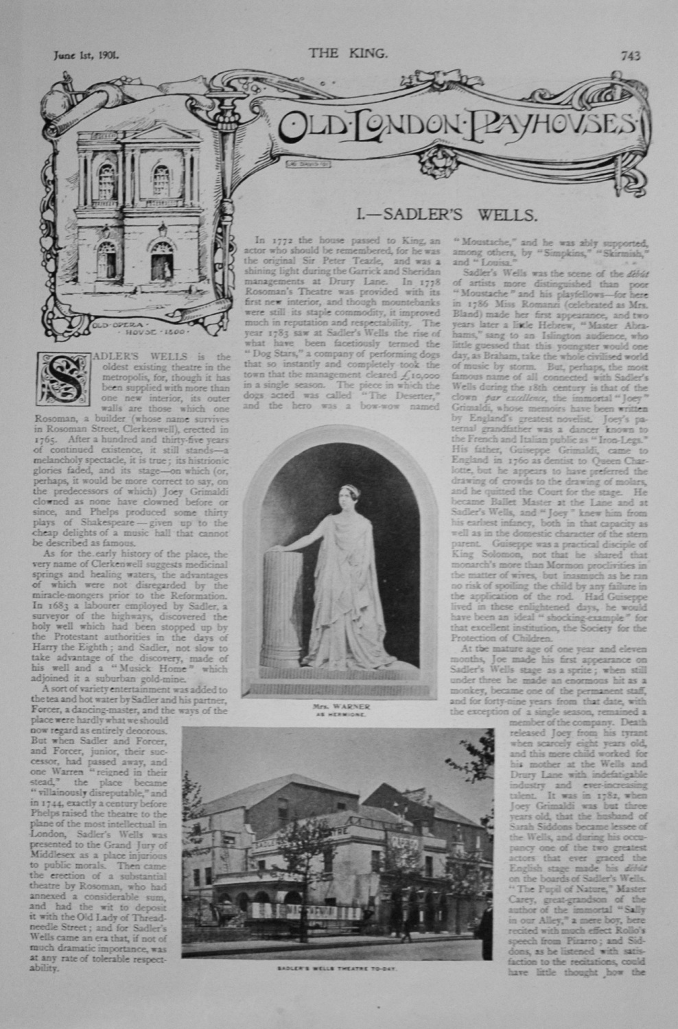 Old London Playhouses - Sadler's Wells